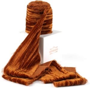 Copper Velvet Ribbon 3 inch Copper Frayed Velvet Ribbon Crinkle Silk Velvet for Wreaths Sash, Vintage Christmas Tree Decoration, Gift Wrapping, Wreaths -3 Yards