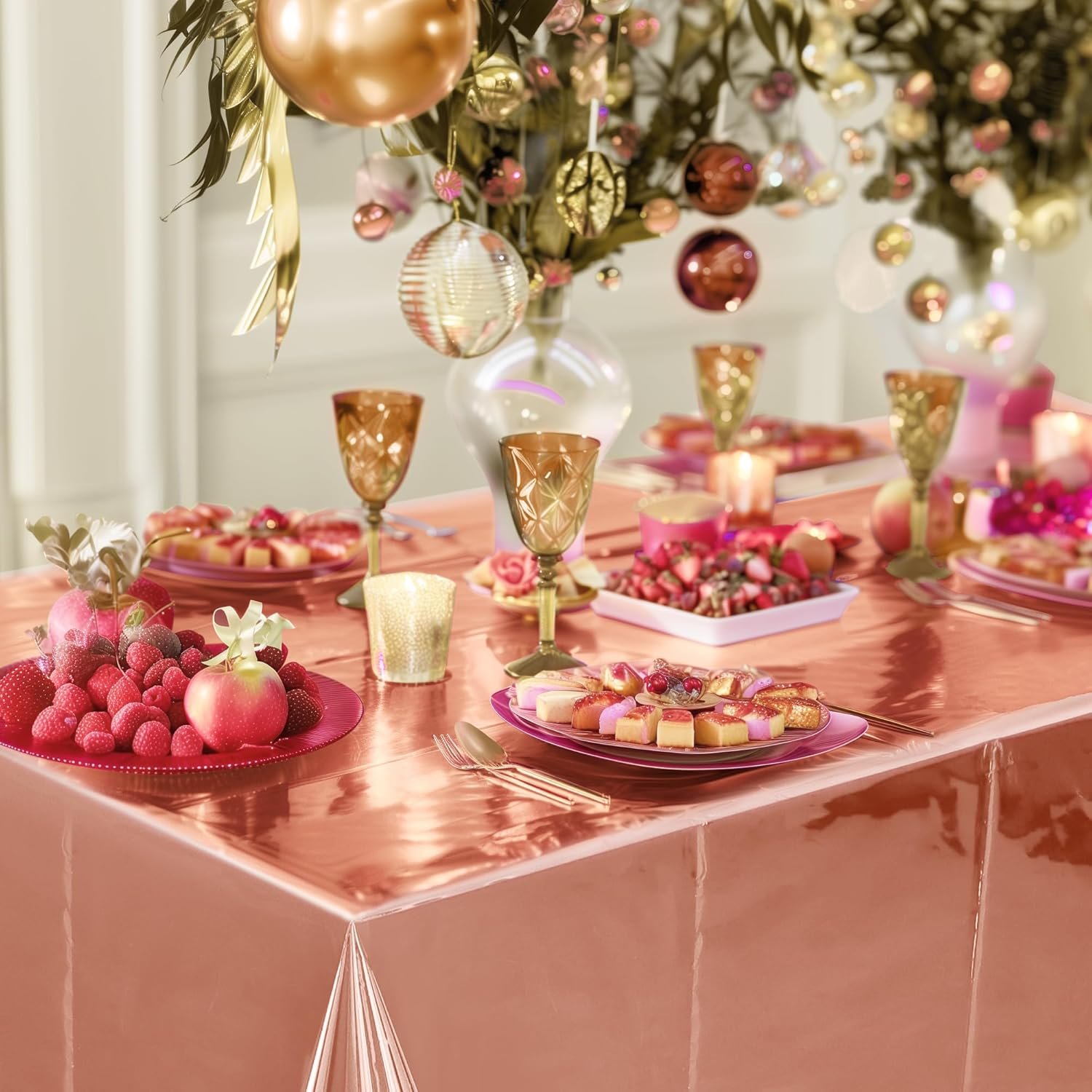 Wholesale 2pcs Rose Gold Foil Plastic Tablecloths 54*72inch Disposable Waterproof for Wedding Birthday Party Anniversary Baby Shower Graduation Events Supplier