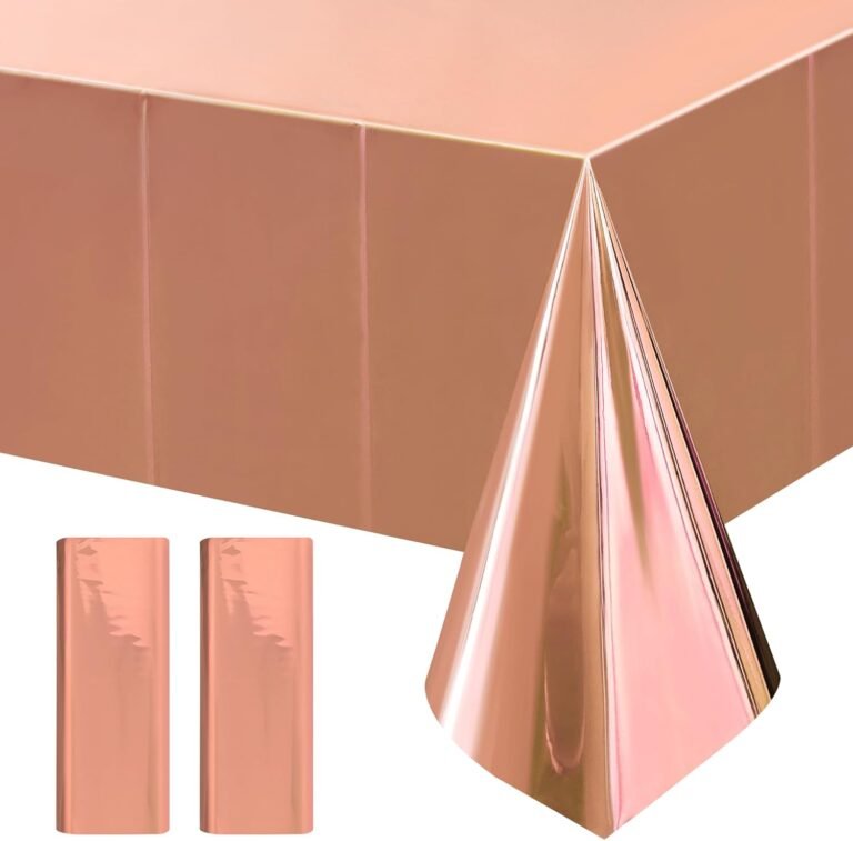 2pcs Rose Gold Foil Tablecloth 54*72inch Plastic Weddng Birthday Party Table Cloths Disposable Waterproof Table Cover for Elegant Event Anniversary Baby Shower Graduation Party Supplies