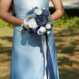 Wholesale 7 Inch Navy Blue Artificial Bridesmaid Bouquets Set of 4 for Weddings Proposals Parties Vintage Ceremonies Anniversaries Supplier