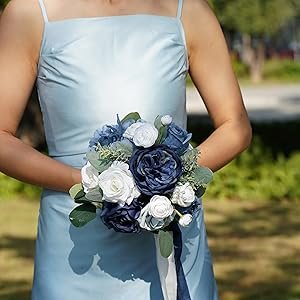 Wholesale 7 Inch Navy Blue Artificial Bridesmaid Bouquets Set of 4 for Weddings Proposals Parties Vintage Ceremonies Anniversaries Supplier