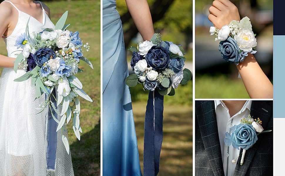 Wholesale 7 Inch Navy Blue Artificial Bridesmaid Bouquets Set of 4 for Weddings Proposals Parties Vintage Ceremonies Anniversaries Supplier
