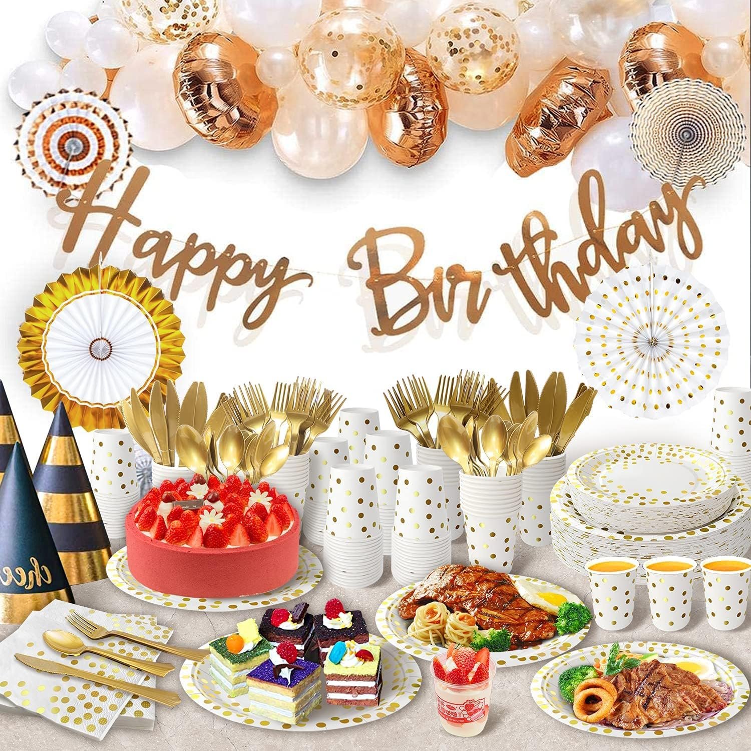 Wholesale 175PCS White and Gold Paper Plates Party Supplies for 25 Guests Disposable Dinnerware Golden Dot Plates Napkins Cups Plastic Forks Knives Spoons for Wedding Birthday Supplier