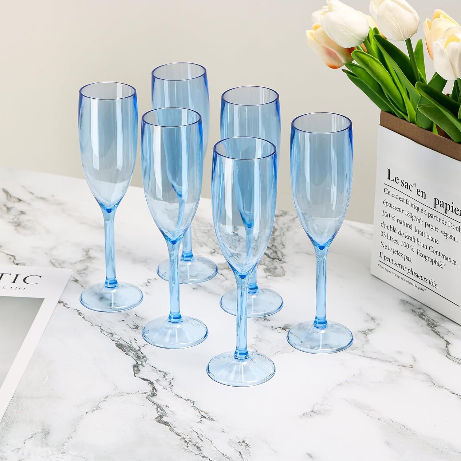 Wholesale 24 Pcs Reusable Plastic Champagne Flutes Vintage Stemmed Wine Glasses 5.4oz Bulk Mimosa Bar Cups for Christmas Birthday Wedding Supplier
