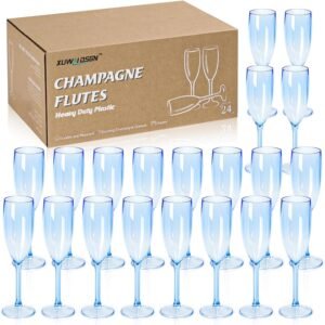 XUWAIDSGN 24 Pcs Reusable Champagne Flutes Plastic Wine Glasses Bulk Vintage Champagne Flutes Mimosa Bar Glasses Stemmed Drinking Cups 5.4OZ for Christmas Birthday Wedding Bride