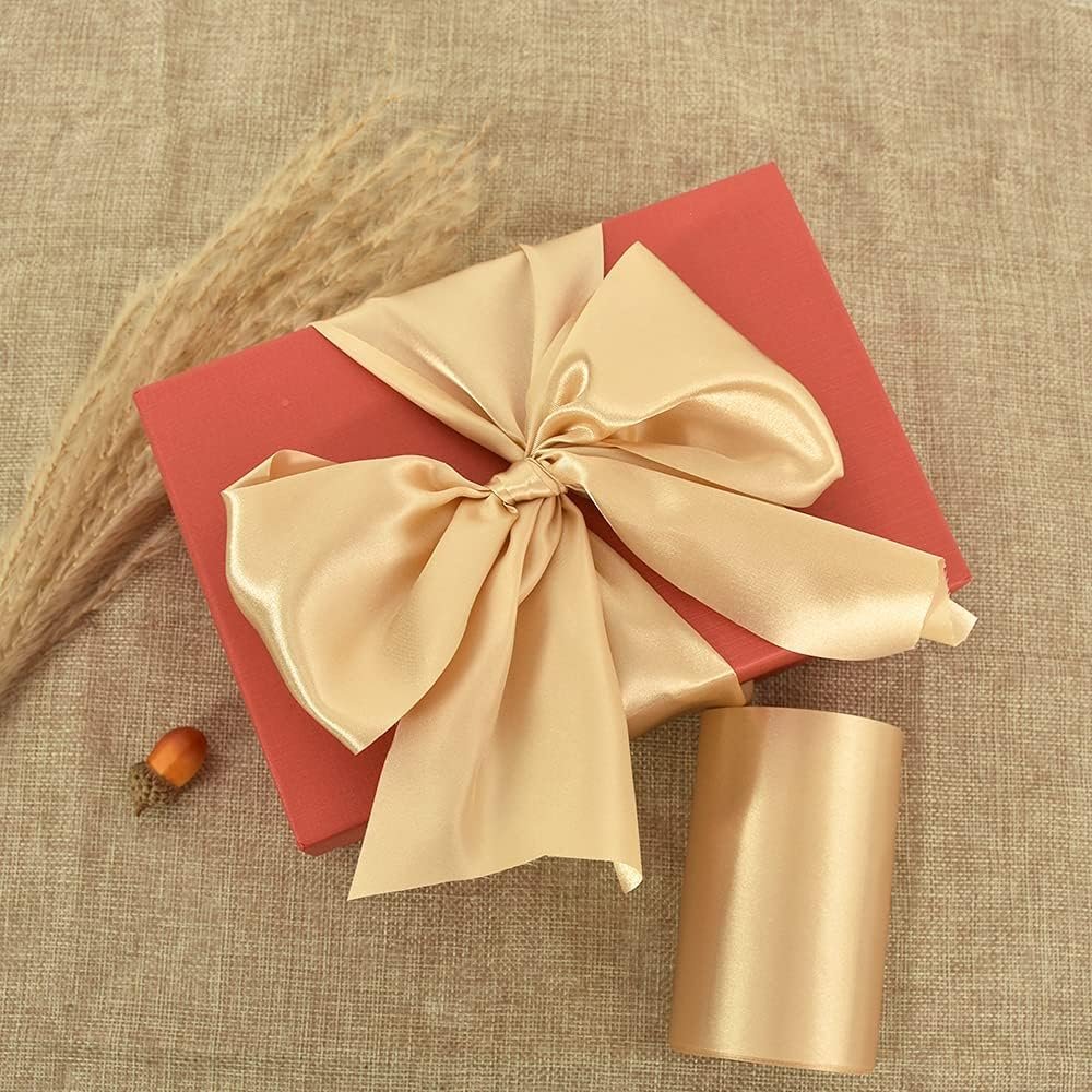 Wholesale 4 Inch x 22 Yards Wide Gold Satin Ribbon Solid Fabric for Cutting Ceremony Kit Grand Opening Chair Sash Table Hair Car Bows Sewing Craft Gift Wrapping Wedding Party Decoration Supplier