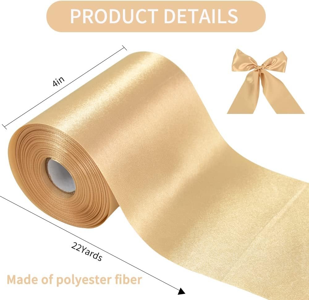Wholesale 4 Inch x 22 Yards Wide Gold Satin Ribbon Solid Fabric for Cutting Ceremony Kit Grand Opening Chair Sash Table Hair Car Bows Sewing Craft Gift Wrapping Wedding Party Decoration Supplier
