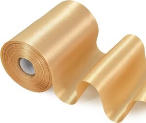 TONIFUL 4 Inch x 22 Yards Wide Gold Satin Ribbon Solid Fabric Large Ribbon for Cutting Ceremony Kit Grand Opening Chair Sash Table Hair Car Bows Sewing Craft Gift Wrapping Wedding Party Decoration