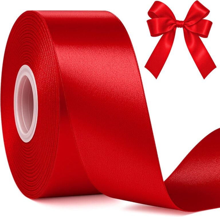 Fullive Red Ribbon 1 1/2 Inch, 30 Yards Red Ribbon for Gift Wrapping, Polyester Satin Valentines Ribbon for Wedding Valentines Day Decorations DIY Bows Wrapping Bouquet Floral Arrangements