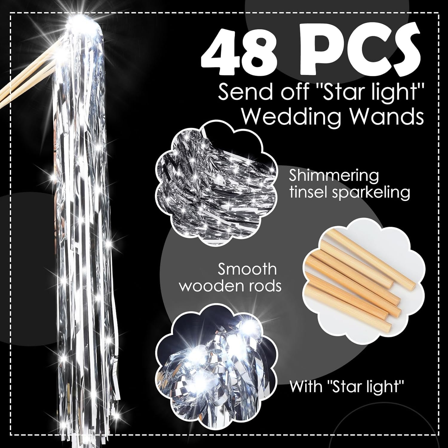 Wholesale 48 Pcs Lighted LED Tinsel Wedding Wands Streamers Sparklers Send Off Light Sticks for Reception Birthday Exits Baby Shower Concert Party Favors Silver Supplier Wholesale 48 Pcs Lighted LED Tinsel Wedding Wands Streamers Sparklers Send Off Light Sticks for Reception Birthday Exits Baby Shower Concert Party Favors Silver Supplier