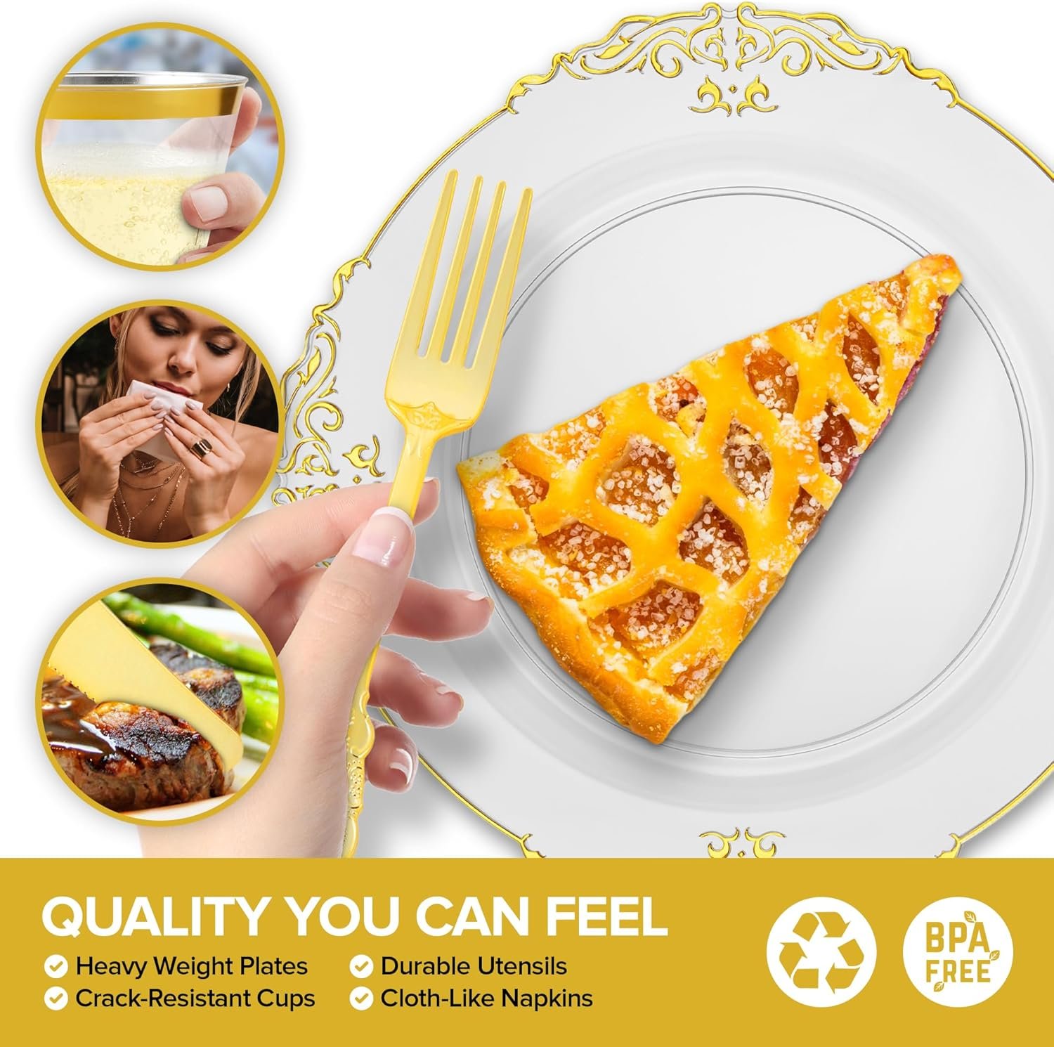 Wholesale Clear and Gold Plates Set with Pre-Rolled Cutlery Napkins and Gold Cups Dinnerware for 50 Guests (350pcs) Disposable Party Sets for Weddings Bridal Showers Graduation Parties Supplier Wholesale Clear and Gold Plates Set with Pre-Rolled Cutlery Napkins and Gold Cups Dinnerware for 50 Guests (350pcs) Disposable Party Sets for Weddings Bridal Showers Graduation Parties Supplier