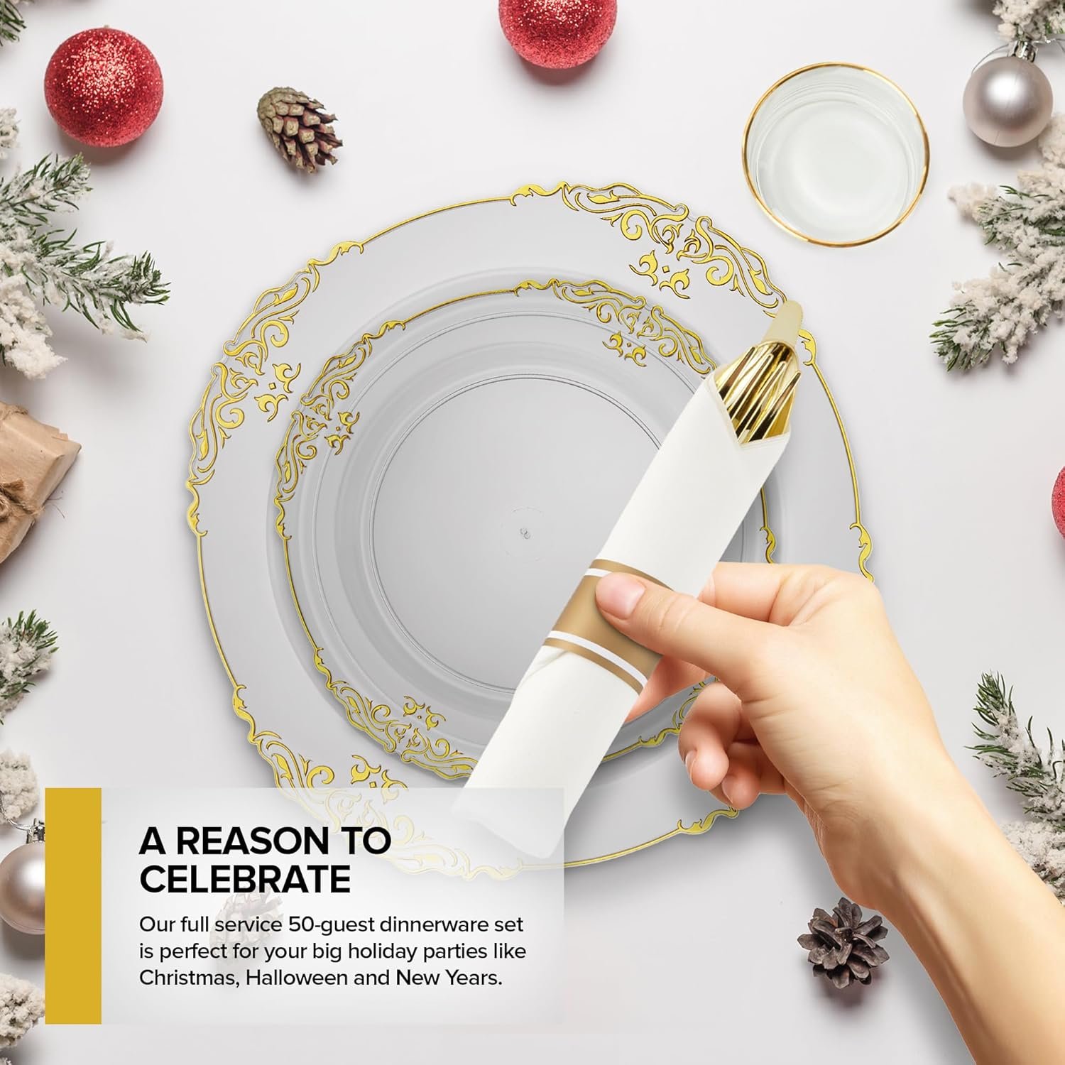 Wholesale Clear and Gold Plates Set with Pre-Rolled Cutlery Napkins and Gold Cups Dinnerware for 50 Guests (350pcs) Disposable Party Sets for Weddings Bridal Showers Graduation Parties Supplier Wholesale Clear and Gold Plates Set with Pre-Rolled Cutlery Napkins and Gold Cups Dinnerware for 50 Guests (350pcs) Disposable Party Sets for Weddings Bridal Showers Graduation Parties Supplier