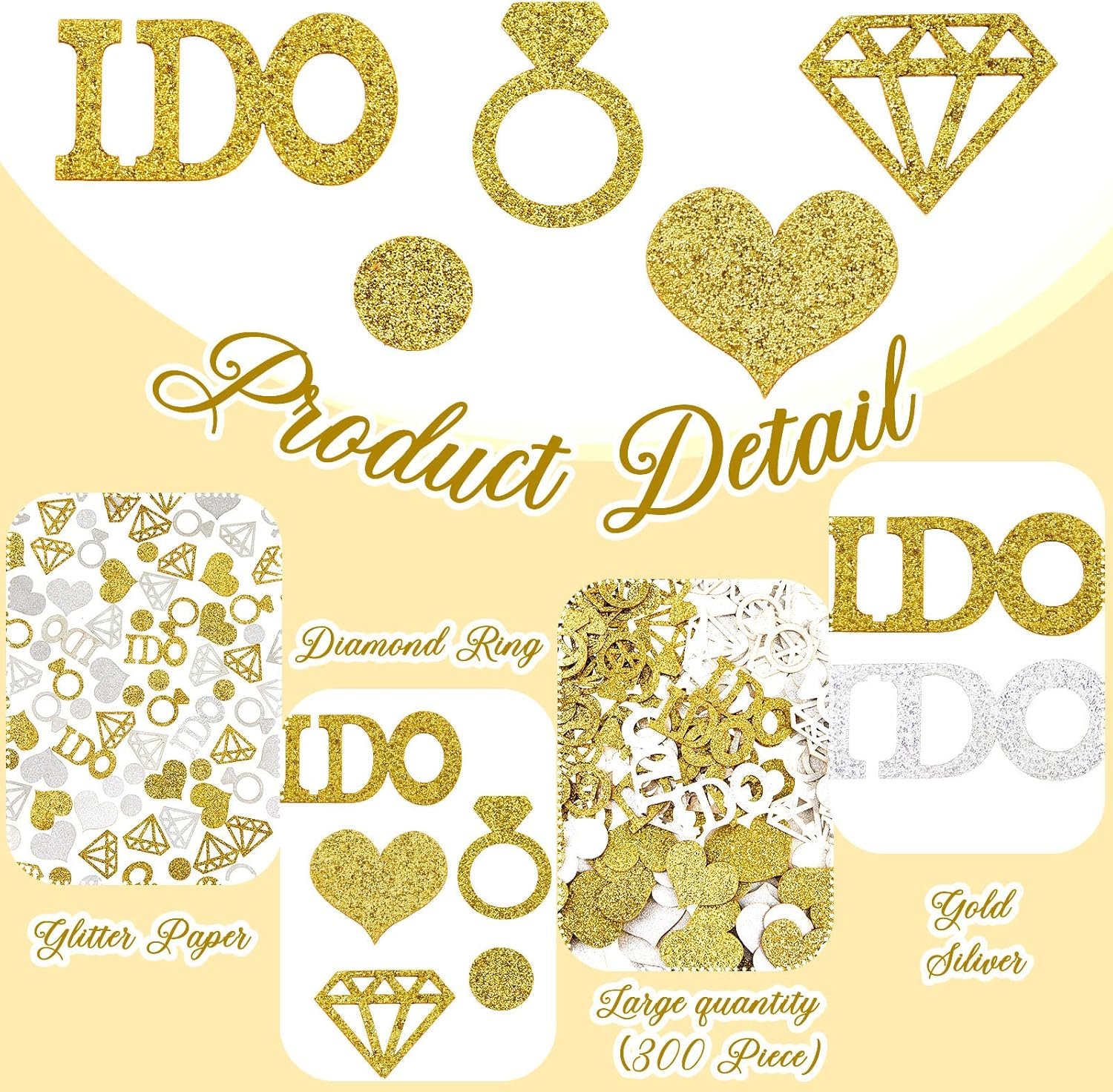Wholesale 300 Pieces Gold Silver Diamond Ring Paper Confetti Glitter Wedding Table Scatter I Do Circle Dots Heart for Bridal Shower Baby Shower Engagement Hen Party Decor Supplier