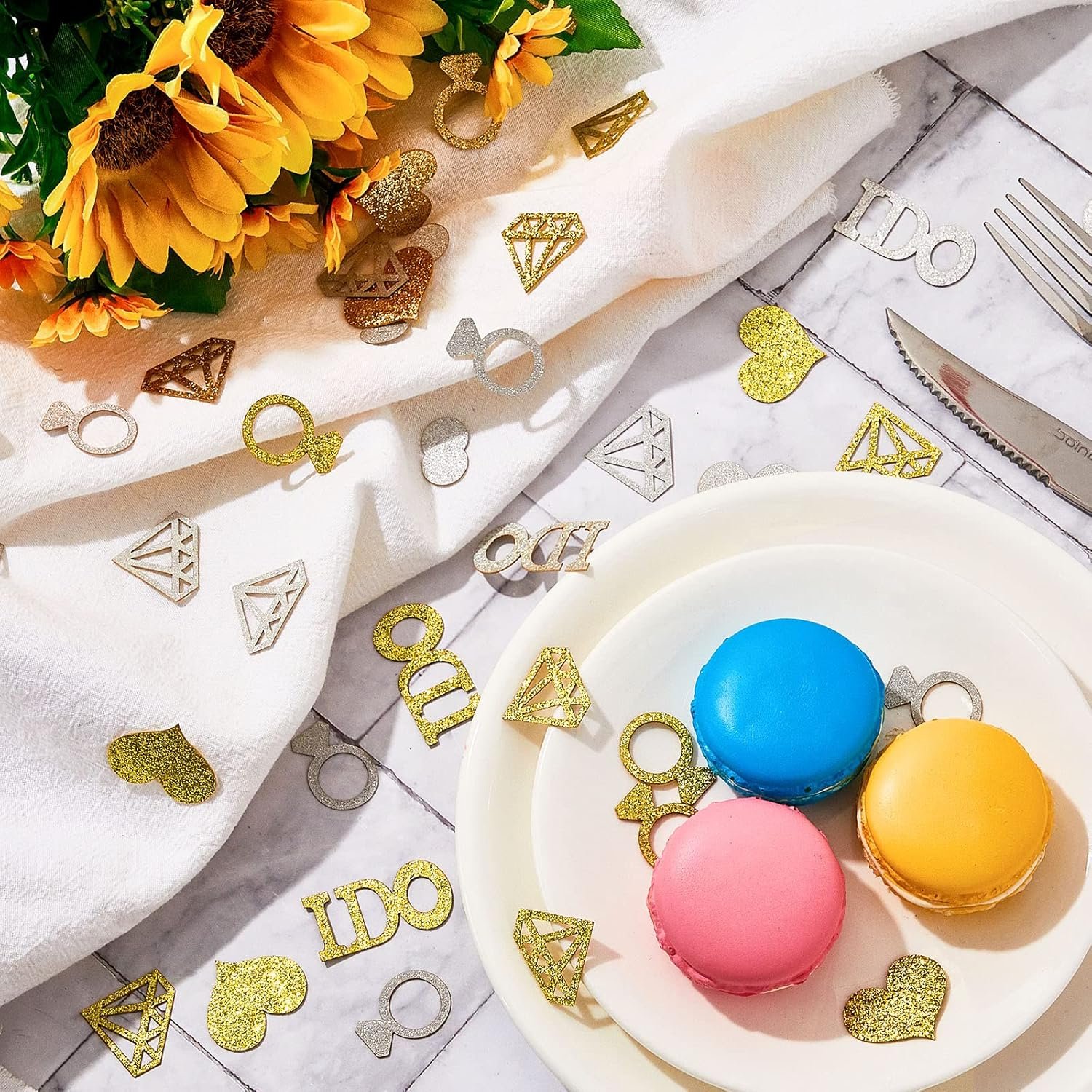Wholesale 300 Pieces Gold Silver Diamond Ring Paper Confetti Glitter Wedding Table Scatter I Do Circle Dots Heart for Bridal Shower Baby Shower Engagement Hen Party Decor Supplier