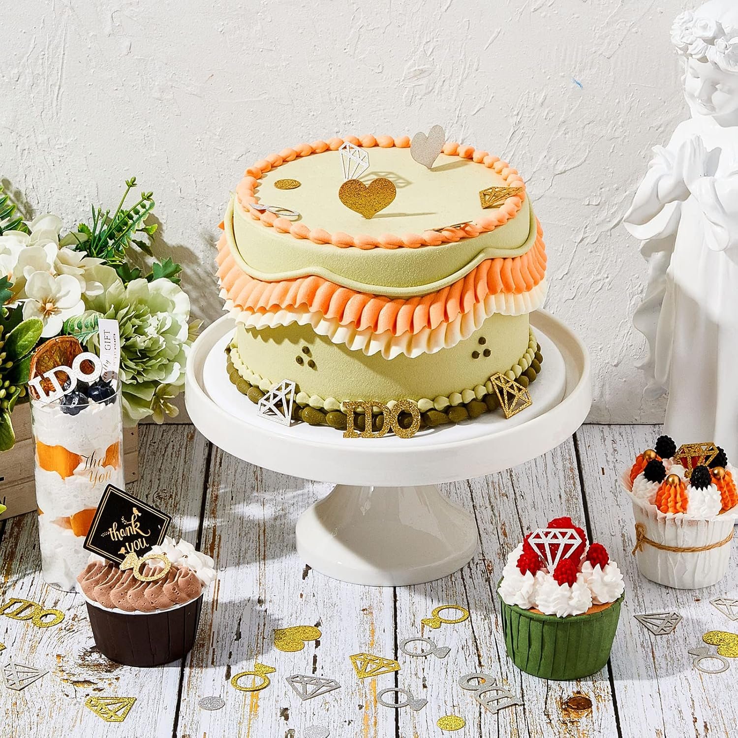 Wholesale 300 Pieces Gold Silver Diamond Ring Paper Confetti Glitter Wedding Table Scatter I Do Circle Dots Heart for Bridal Shower Baby Shower Engagement Hen Party Decor Supplier