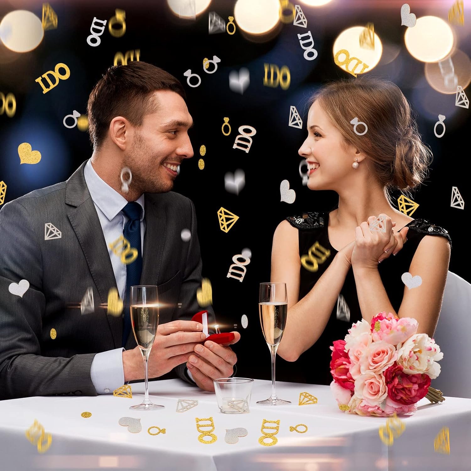 Wholesale 300 Pieces Gold Silver Diamond Ring Paper Confetti Glitter Wedding Table Scatter I Do Circle Dots Heart for Bridal Shower Baby Shower Engagement Hen Party Decor Supplier