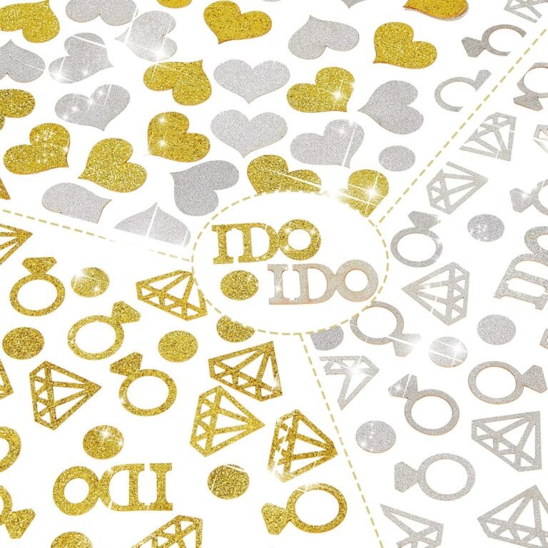 300 Pieces Gold Silver Diamond Ring Paper Confetti Glitter Wedding Table Confetti I Do Circle Dots Heart Confetti Party Table Scatter for Bridal Shower Baby Shower Engagement Party Hen Party Decor