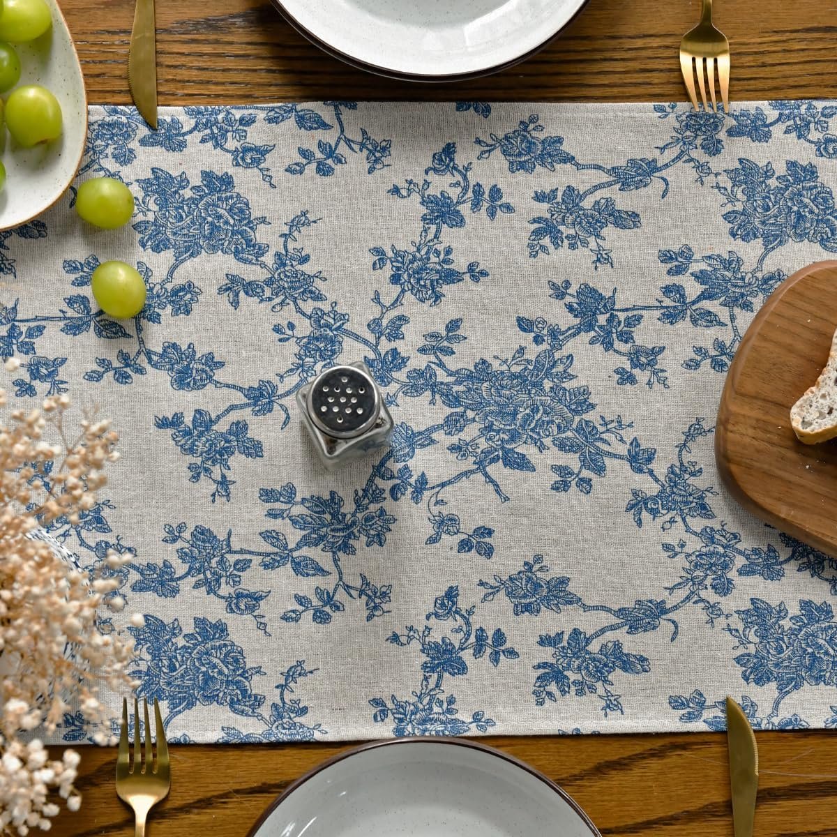 Wholesale Monochrome Sketch Branch Toile Textures Chinoiserie Cotton Dark Grey Table Runner Seasonal Retro Vintage Kitchen Dining Decoration for Home Party 13x72 Inch Supplier