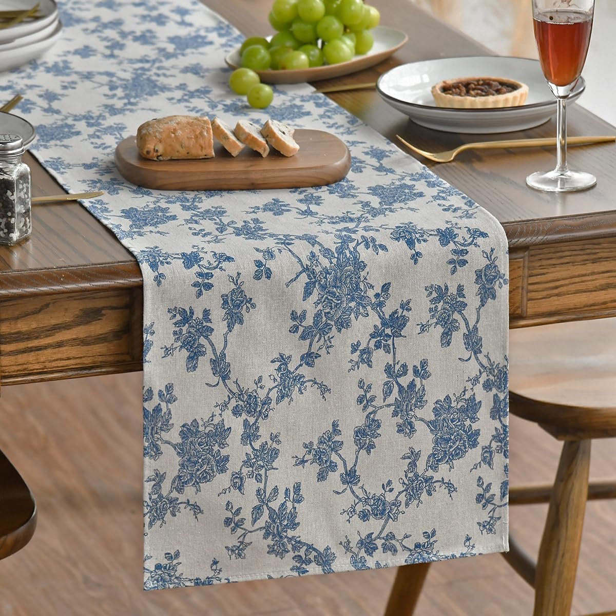 Wholesale Monochrome Sketch Branch Toile Textures Chinoiserie Cotton Dark Grey Table Runner Seasonal Retro Vintage Kitchen Dining Decoration for Home Party 13x72 Inch Supplier