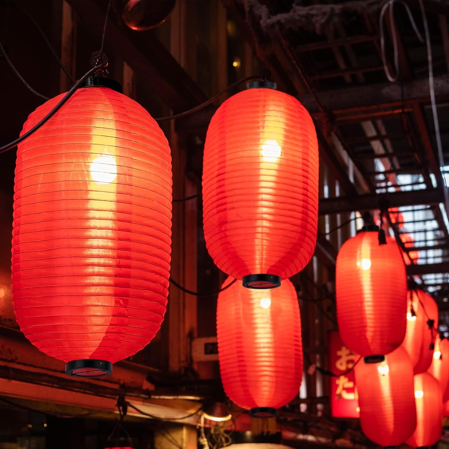 Wholesale 24 Pcs Traditional Japanese Style Red Silk Hanging Lantern Set with Paper Lanterns Decorations and Lights for Chinese New Year Mid-Autumn Festival Party DIY Crafts Supplier