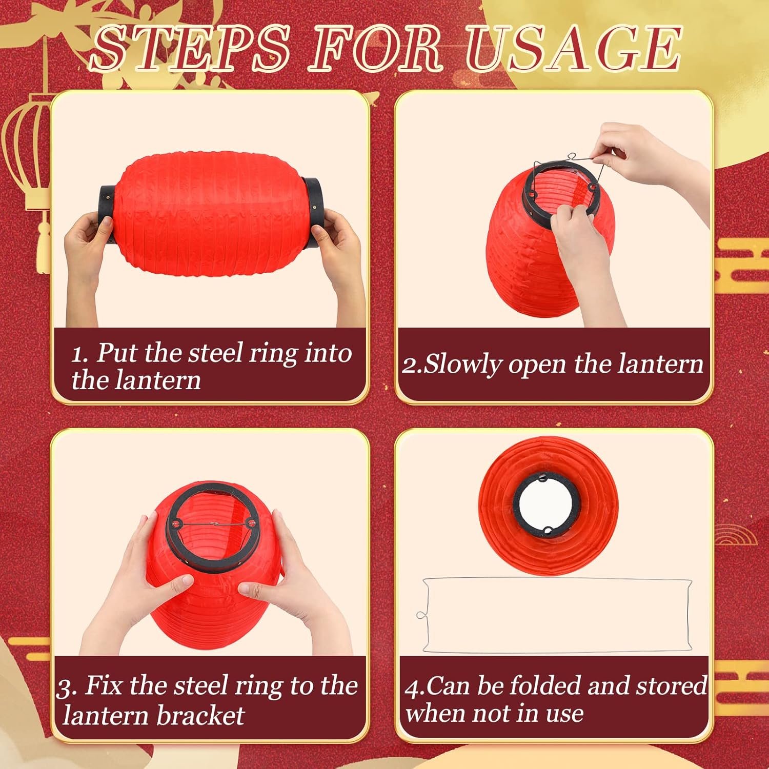 Wholesale 24 Pcs Traditional Japanese Style Red Silk Hanging Lantern Set with Paper Lanterns Decorations and Lights for Chinese New Year Mid-Autumn Festival Party DIY Crafts Supplier