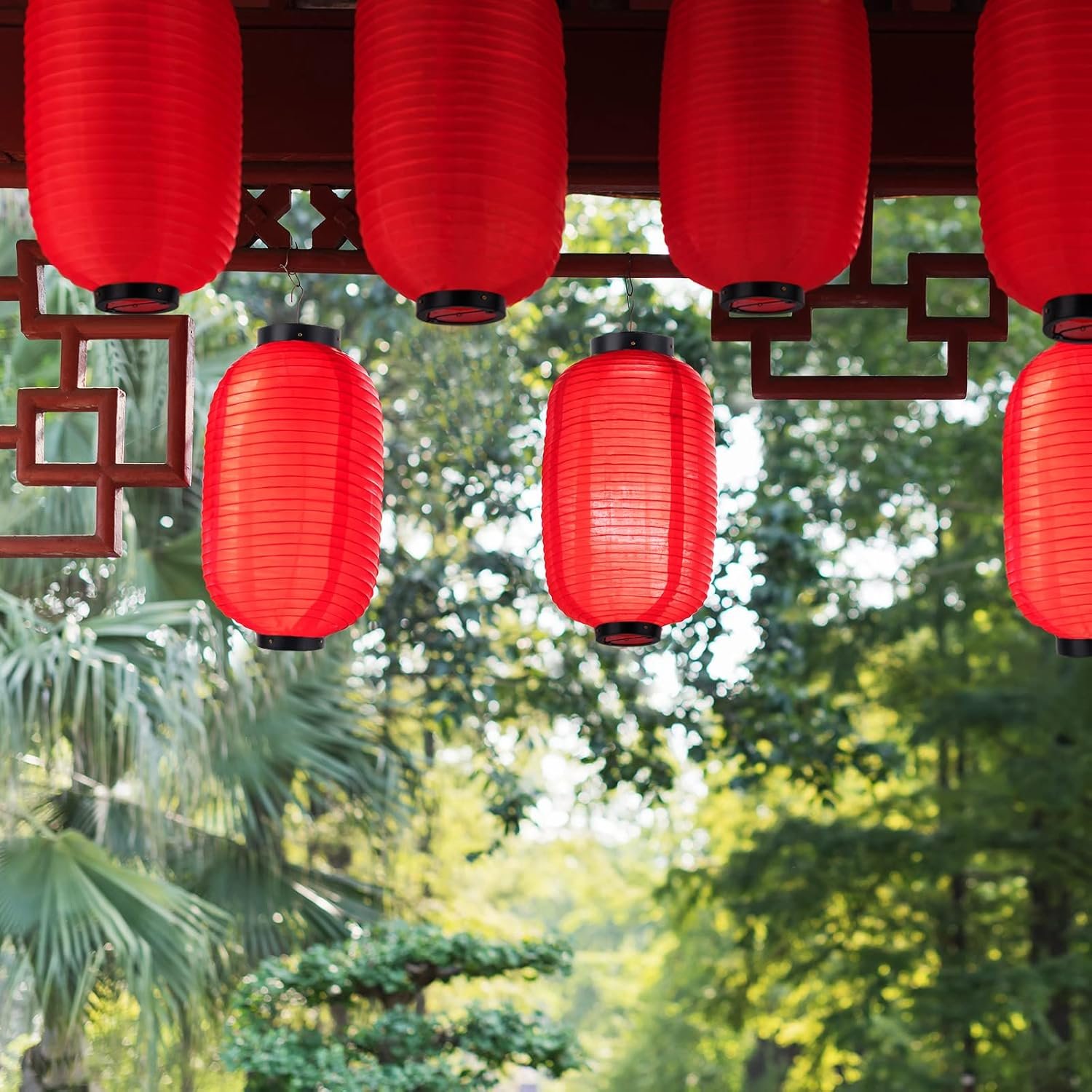 Wholesale 24 Pcs Traditional Japanese Style Red Silk Hanging Lantern Set with Paper Lanterns Decorations and Lights for Chinese New Year Mid-Autumn Festival Party DIY Crafts Supplier