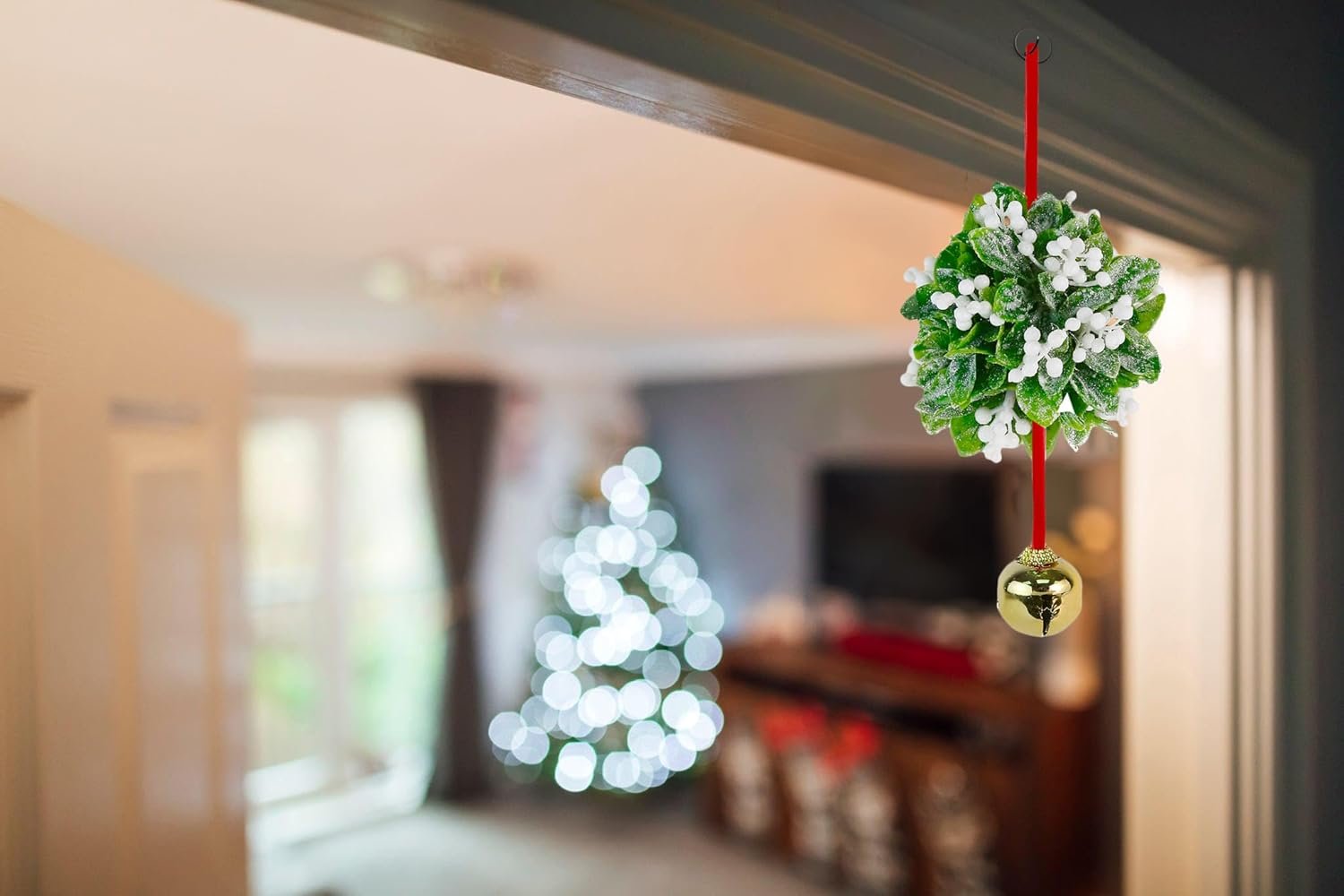 Wholesale Mistletoe Ball Christmas Ornament Holiday Kissing Bell Hanging Decoration for Doorway Arch Ceiling Xmas Decor 10