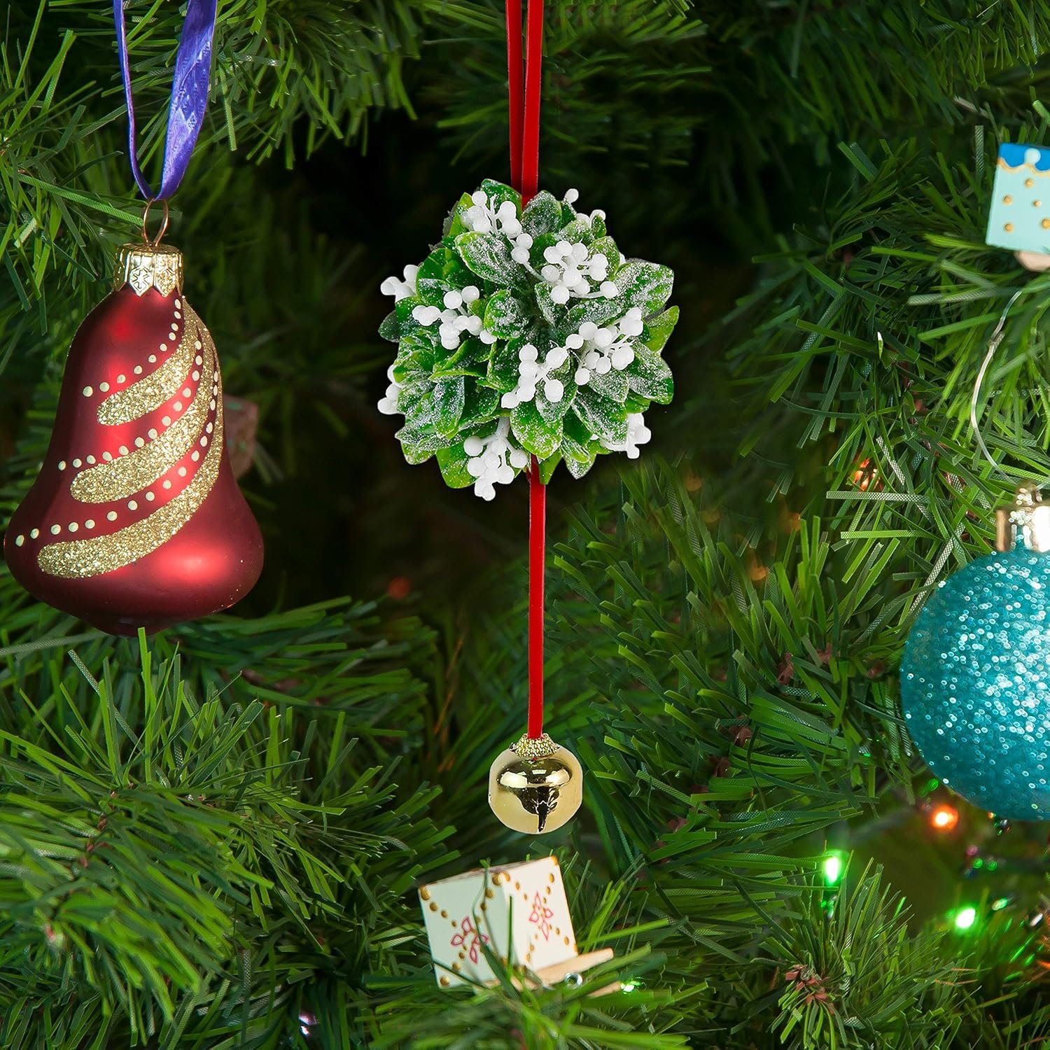 Wholesale Mistletoe Ball Christmas Ornament Holiday Kissing Bell Hanging Decoration for Doorway Arch Ceiling Xmas Decor 10