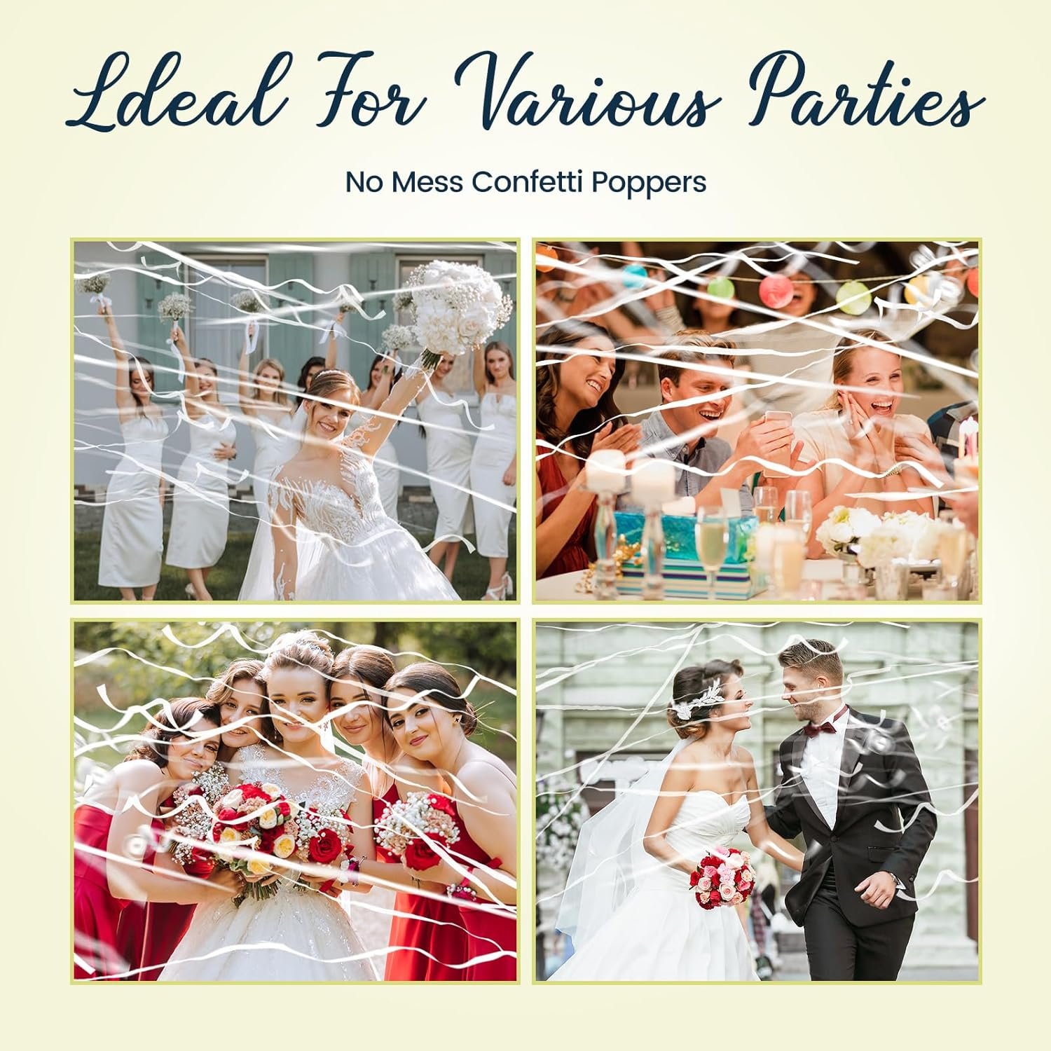 Wholesale 100 Pack No Mess White Confetti Streamers Romantic Poppers for Wedding Toss Engagement Birthday Graduation Christmas New Year - Supplier