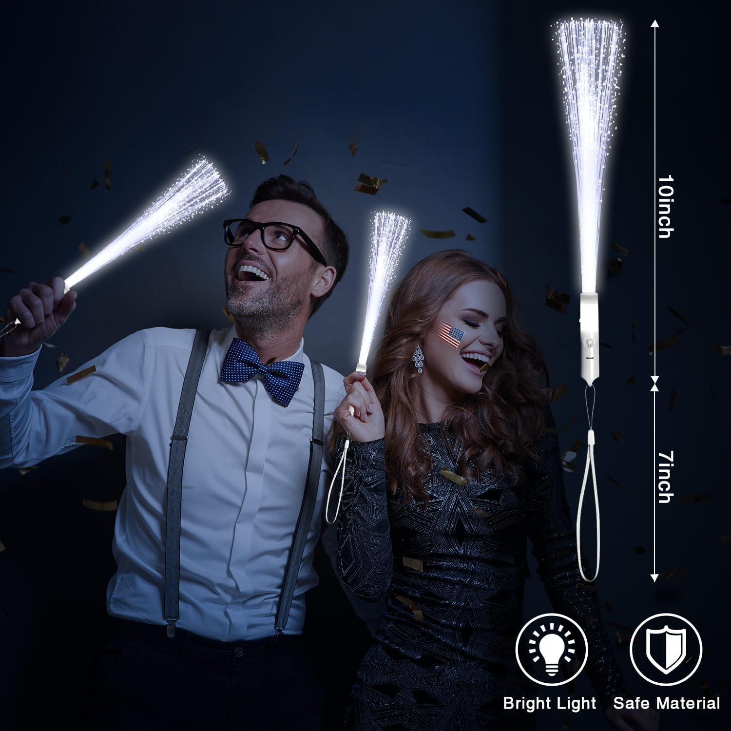 Wholesale 48 PCS White Glow Fiber Optic LED Light Wands 3 Modes Flashing Sticks Bulk for Wedding July 4th Halloween Christmas Supplier