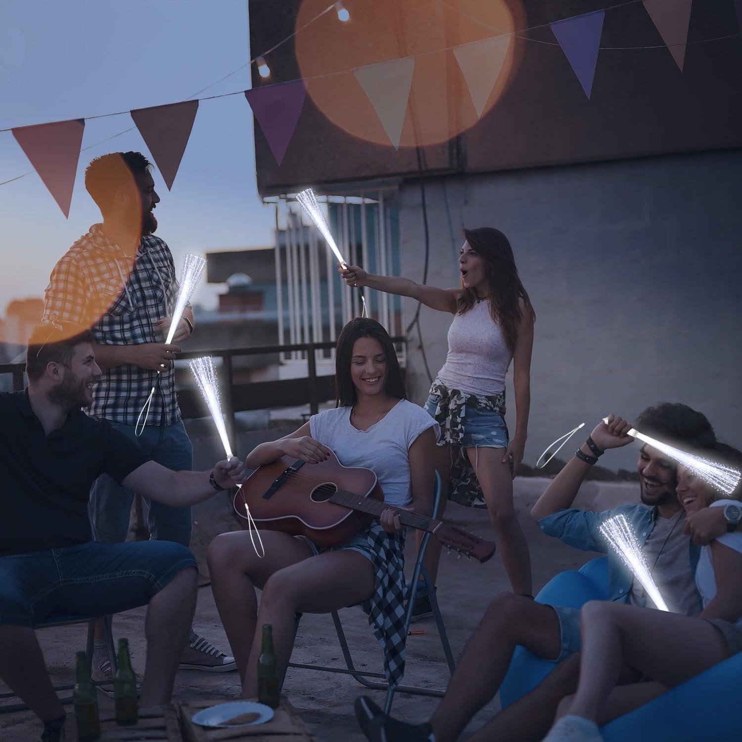 Wholesale 48 PCS White Glow Fiber Optic LED Light Wands 3 Modes Flashing Sticks Bulk for Wedding July 4th Halloween Christmas Supplier