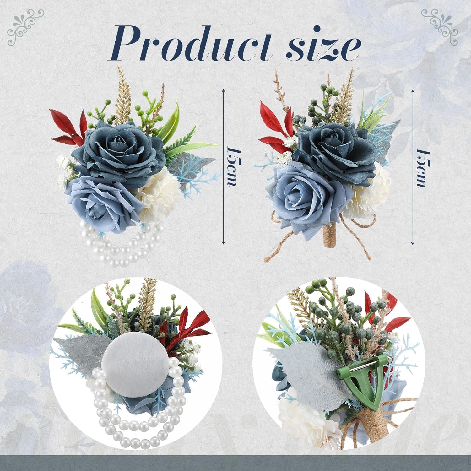 Wholesale 2 Pcs Dusty Corsage and Boutonniere Set for Men Wrist Bracelets Boutonnieres Wedding Prom Suit Flower Accessories in Blue Supplier Wholesale 2 Pcs Dusty Corsage and Boutonniere Set for Men Wrist Bracelets Boutonnieres Wedding Prom Suit Flower Accessories in Blue Supplier