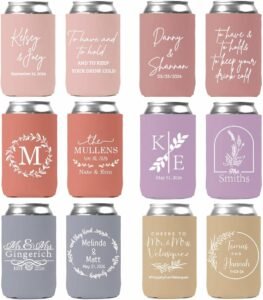 50 PCS Customized Wedding Can Coolers Personalized Wedding Favors Monogram Can Holders (Custom, 50 can cooler)