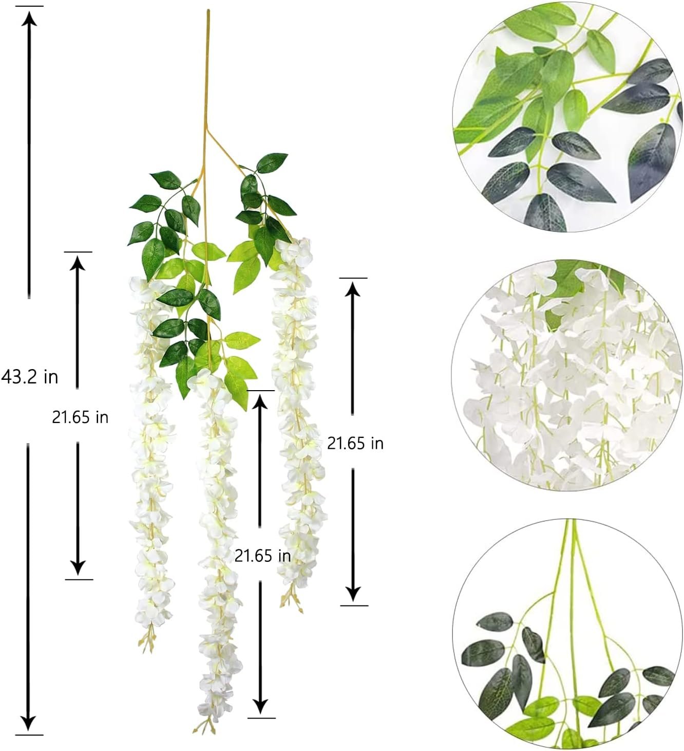 Wholesale 12Pcs 3.6 Feet Artificial Wisteria Flowers White Dense Fake Vine Hanging Garland Silk String Home Party Wedding Decor Supplier