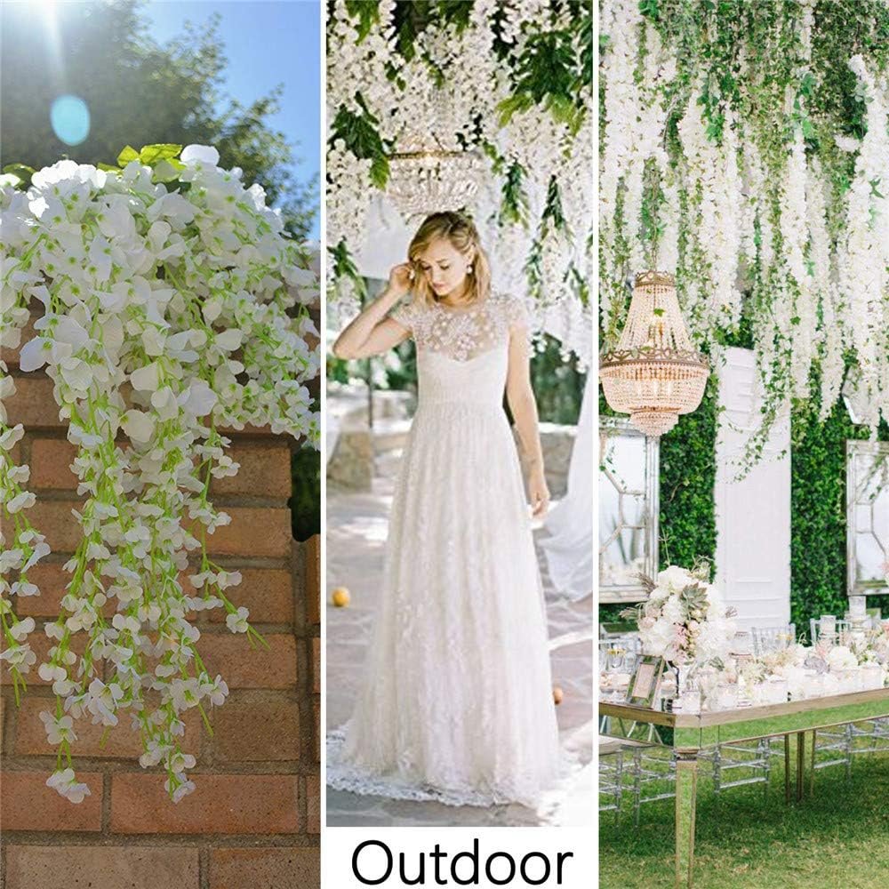Wholesale 12Pcs 3.6 Feet Artificial Wisteria Flowers White Dense Fake Vine Hanging Garland Silk String Home Party Wedding Decor Supplier