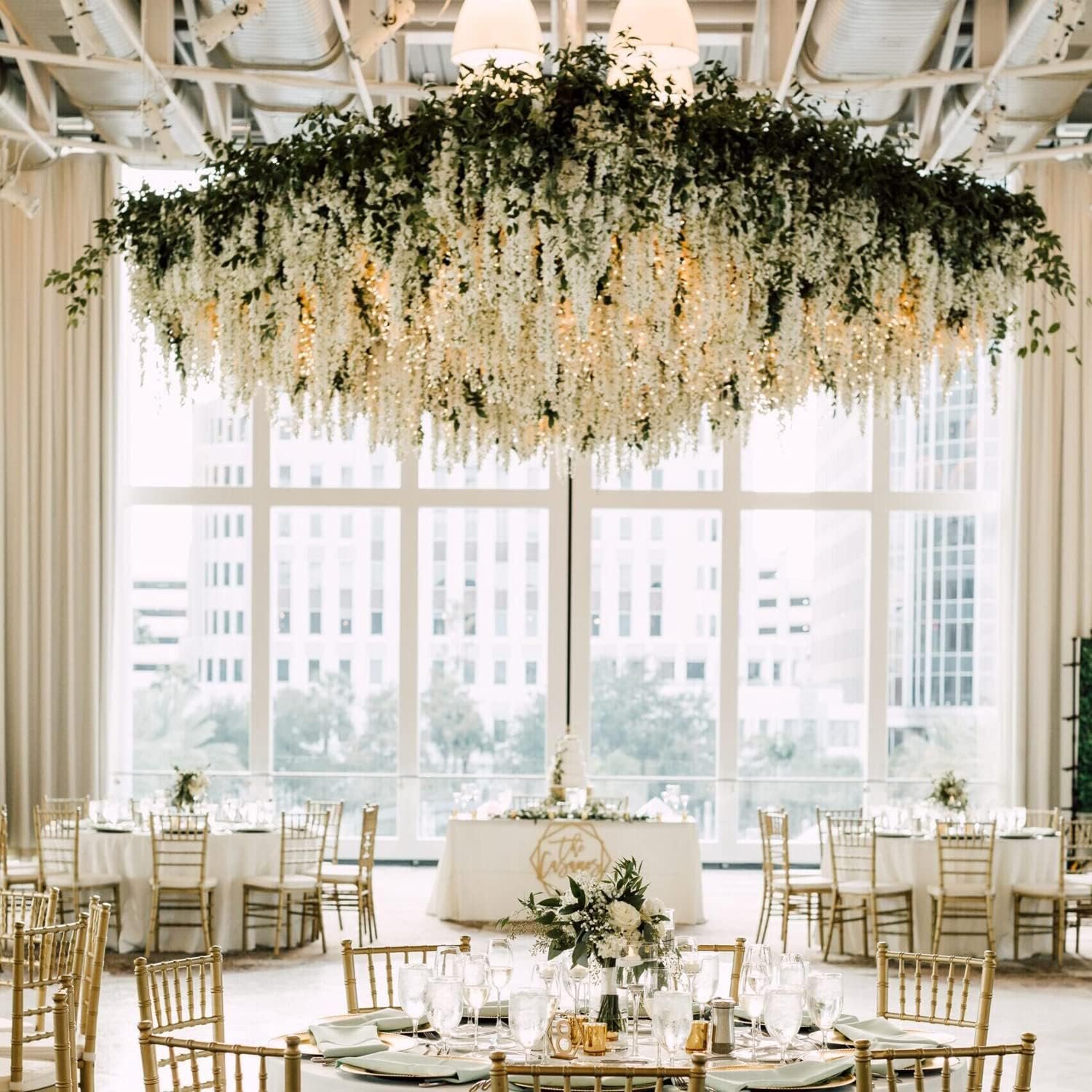 Wholesale 12Pcs 3.6 Feet Artificial Wisteria Flowers White Dense Fake Vine Hanging Garland Silk String Home Party Wedding Decor Supplier