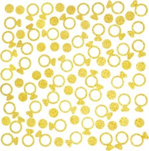 Gold Diamond Ring Bachelorette Party Table Confetti - Wedding Engagement Party Bridal Shower Anniversary Valentines Party Confetti Ring Circles Dots Confetti Decorations, 400pc