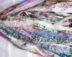 42 Yards Unstitched Sari Silk Yarn Ribbon Tassels SKEINS Muted Dull Shades Journal Scrapbook Craft Project Decor DLLNG