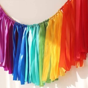 Handmade Party Garland Hanging Decorations Preassembled Colorful Ribbon Tassel Garland Fabric Shabby Chic Banner for Wedding Bachelorette Baby Shower Birthday 40 Inches(L) X 14 Inches(H)