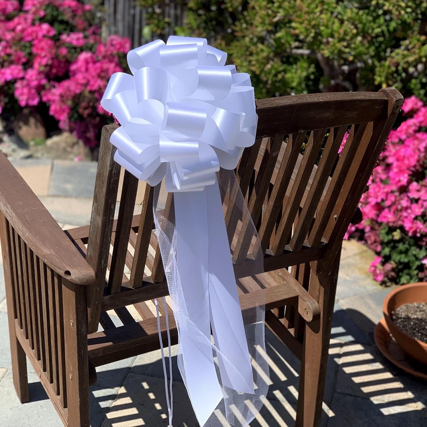 Wholesale Large White Wedding Pull Bows with Long Tulle Tails 9