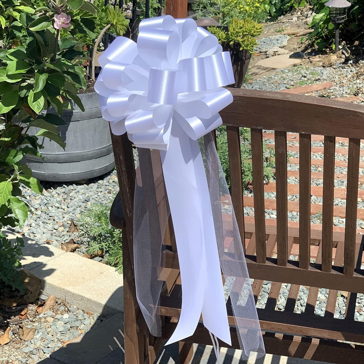 Wholesale Large White Wedding Pull Bows with Long Tulle Tails 9