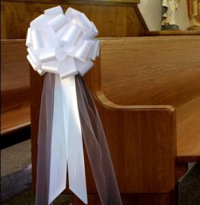 Large White Wedding Pull Bows with Long Tulle Tails - 9" Wide, Set of 6, Wedding Pew Bows, Valentine's Day, Mother's Day, Aisle Decor, Reception, Large Christmas Bow, Wreath, Anniversary