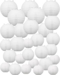 Treela 80 Pcs Paper Lanterns Chinese Japanese Lanterns for Wedding,4'', 6'', 8'', 10'',12'' Lamps for Ceiling Hanging Decor Bridal Baby Shower Birthday Party Decorations Christmas Easter(White)