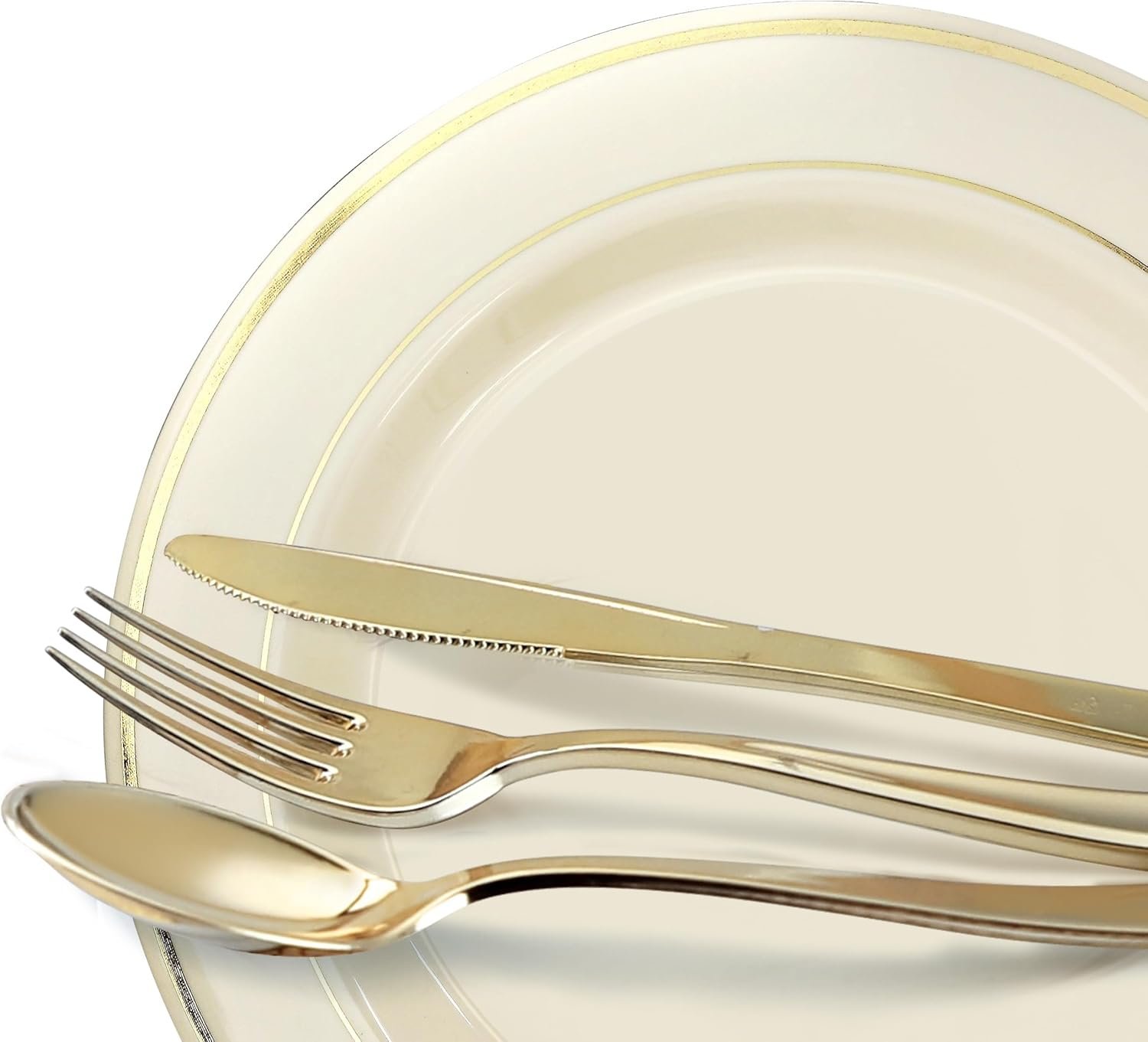 Wholesale 80 Plates Pack (40 Guests) Heavyweight Premium Disposable Plastic Plates Set for Wedding Party - 40 x 10.5'' Dinner + 40 x 7.5'' Salad/Dessert Ivory & Gold Rim Supplier Wholesale 80 Plates Pack (40 Guests) Heavyweight Premium Disposable Plastic Plates Set for Wedding Party - 40 x 10.5'' Dinner + 40 x 7.5'' Salad/Dessert Ivory & Gold Rim Supplier