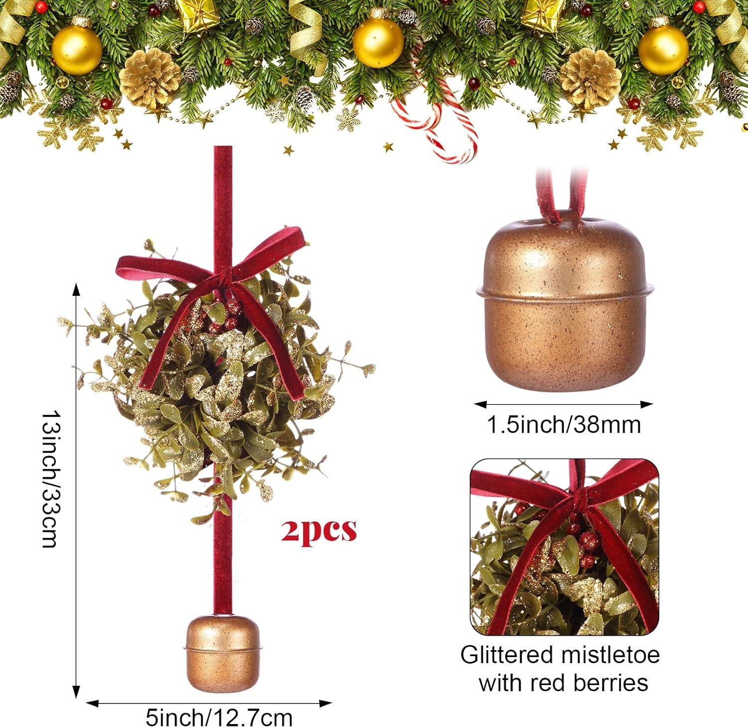 Wholesale 2 Pcs 5 Inch Valentines Day Mistletoe Glitter Kissing Ball Jingle Bell Ornament with Bow and Red Berry Artificial Hanging Decor for Doorway Ceiling Light Supplier Wholesale 2 Pcs 5 Inch Valentines Day Mistletoe Glitter Kissing Ball Jingle Bell Ornament with Bow and Red Berry Artificial Hanging Decor for Doorway Ceiling Light Supplier