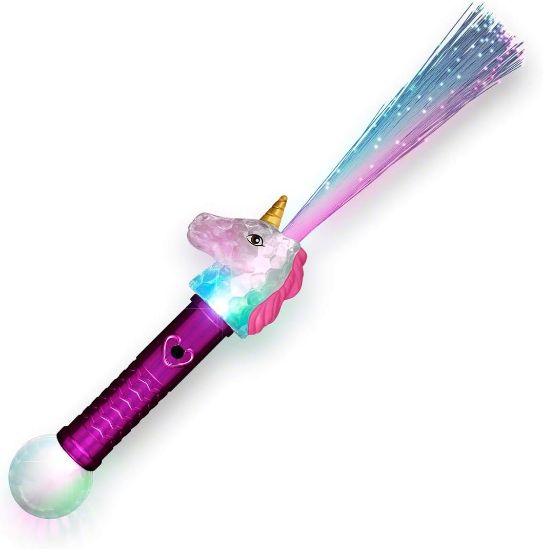 FlashingBlinkyLights Light Up Unicorn Wand with Color Changing Fiber Optic LED Lights Magic Wand for Girls