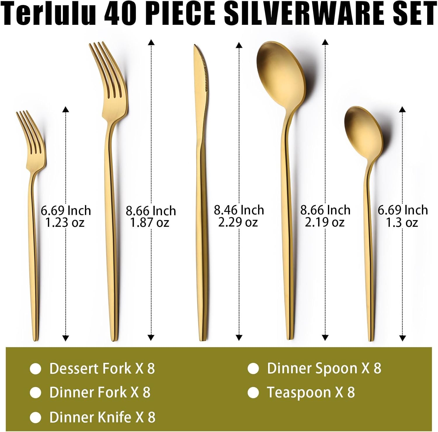 Wholesale 40-Piece Gold Stainless Steel Flatware Set for 8 Includes Forks Knives Spoons for Home Kitchen Restaurant Wedding Satin Finish Supplier Wholesale 40-Piece Gold Stainless Steel Flatware Set for 8 Includes Forks Knives Spoons for Home Kitchen Restaurant Wedding Satin Finish Supplier