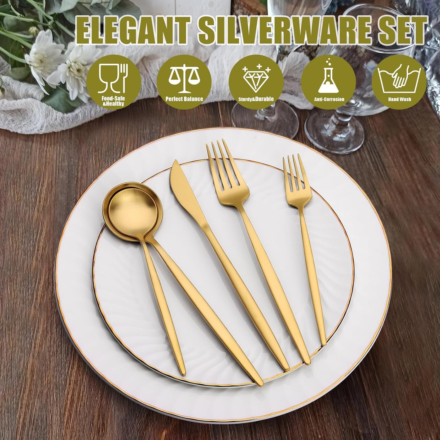 Wholesale 40-Piece Gold Stainless Steel Flatware Set for 8 Includes Forks Knives Spoons for Home Kitchen Restaurant Wedding Satin Finish Supplier Wholesale 40-Piece Gold Stainless Steel Flatware Set for 8 Includes Forks Knives Spoons for Home Kitchen Restaurant Wedding Satin Finish Supplier