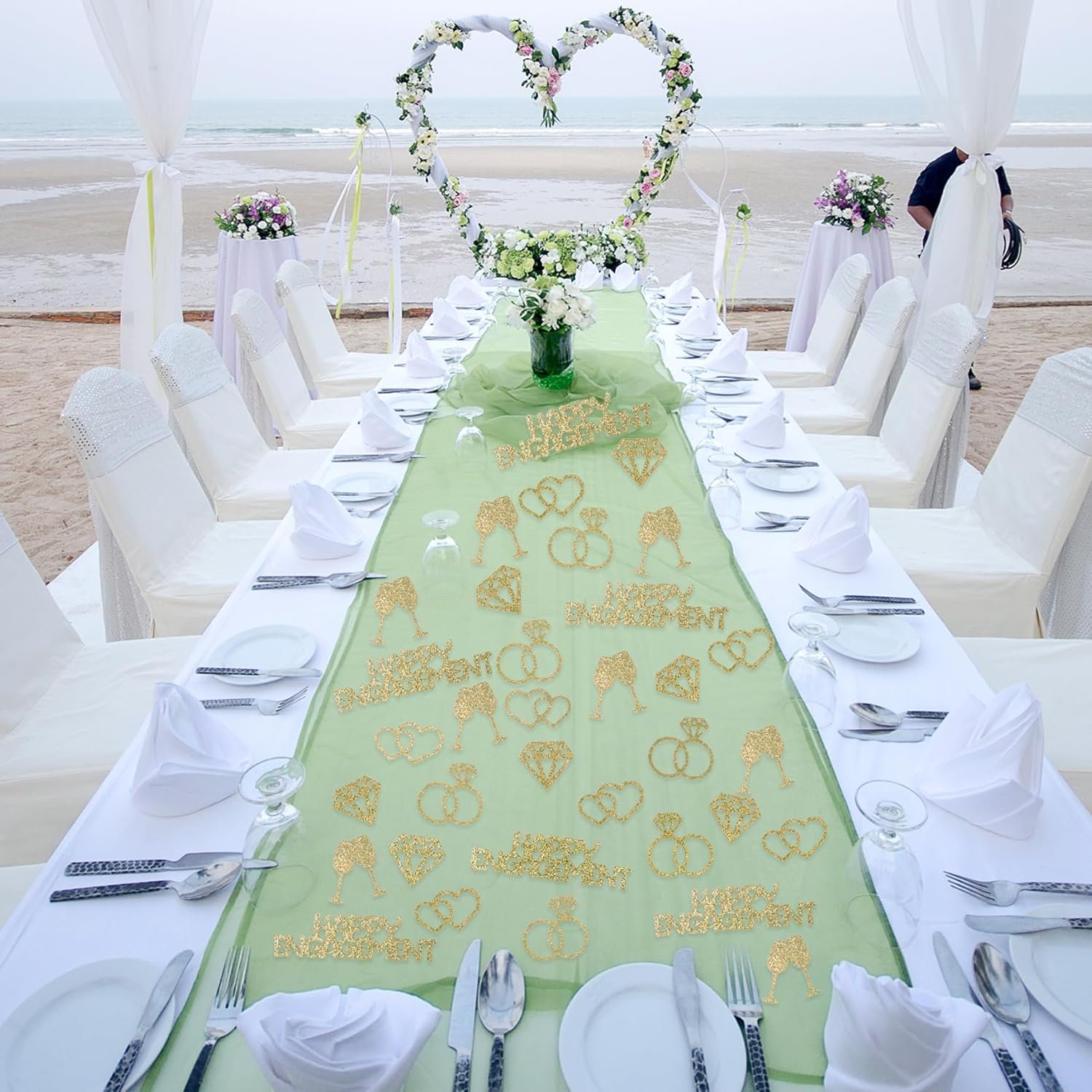 Wholesale 100PCS Champagne Gold Glitter Engagement Confetti Diamond Ring Heart Table Scatter for Wedding Bridal Shower Party Decor Supplier