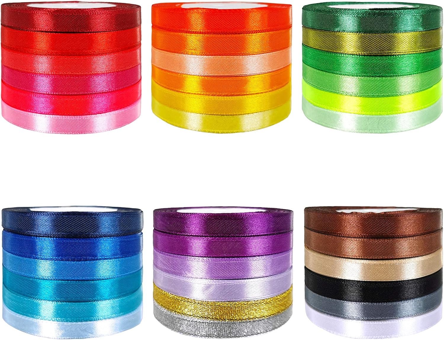 Wholesale 36 Colors 900 Yards Satin Metallic Glitter Ribbon Rolls 2/5